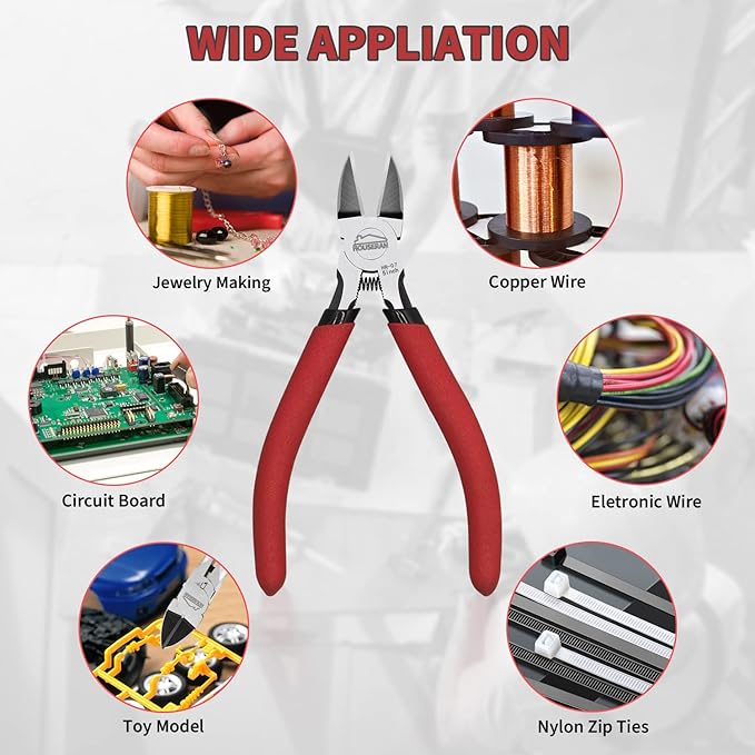Wire Cutters 5 Pack, 5 Inch, Side Cutters, Flush Cut Pliers | Spring Loaded Cutting Pliers with Non-slip Red Handle, Dikes Wire Cutters Snips for Model Kits, Crafting, Zip Ties