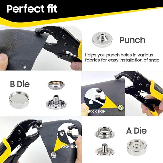Heavy Duty Snap Fastener Tool kit, Punching Function, Snap Button Tool with Adjustable Setter, 15mm snap Tool with 100 Sets Boat Cover Snaps