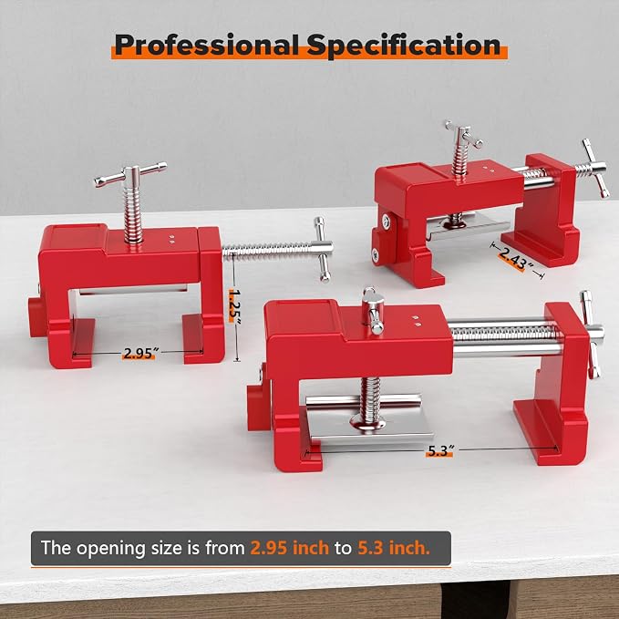 Cabinet Clamps, Cabinet Installation Cabinetry Clamps Face Frame Clamps Tools with Two Side Screws and Alignment Plate, 4 Pack, Red