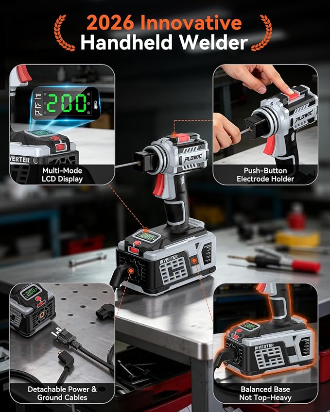 Portable Welding Machine:【2026 Next-Gen】110V Handheld Welder with Balanced Design, LCD Display & 3 Modes (MMA/Hot Start/Arc Force), 200A IGBT Inverter ARC Welder Gun Fits 1/16"-1/8" Rods, Gray