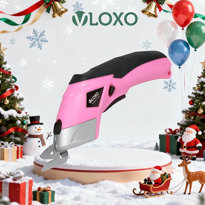 VLOXO Cordless Electric Scissors Cardboard Cutter with 2 Type Blades Rechargeable Powerful Shears Cutting Tool for Fabric Electric Box Cutter Leather Felt with Charger & Storage Box-Pink