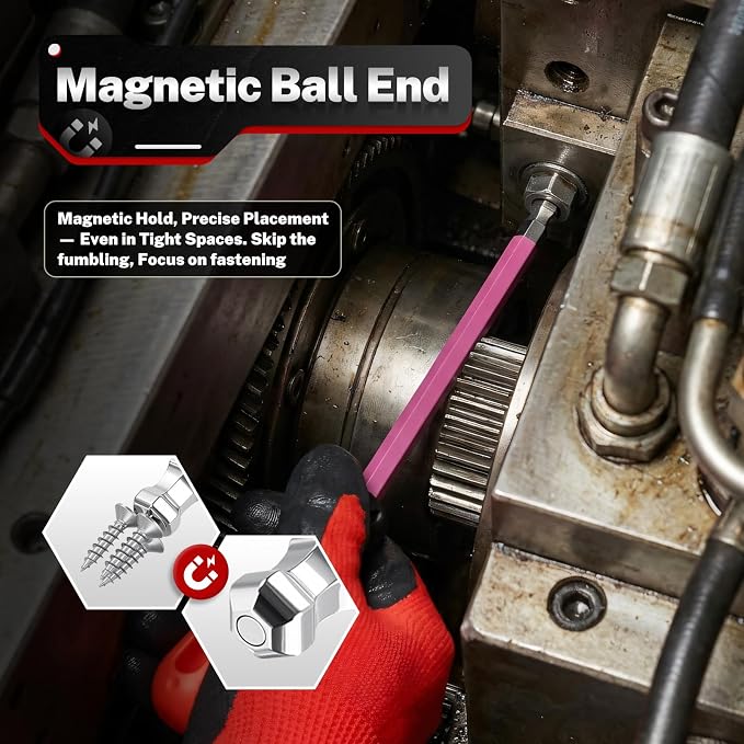 TOMMARS 26-PC Allen Wrench Set, Magnetic Ball End, T-Handle & Color Coded | Extra Long Arm, S2 Steel, SAE(0.05-3/8"), Metric(1.27mm-10mm), Hex Key Set