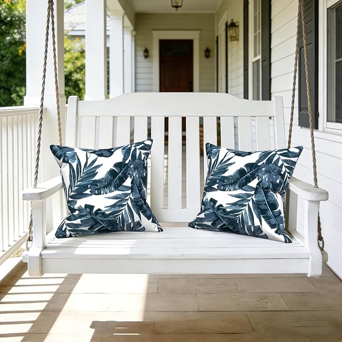 LVTXIII Outdoor Throw Pillows, Decorative Throw Pillows with Inserts, 20"x20" Square Pillows for Bed, Couch, Sofa and Patio Furniture, Set of 2, Palm Blue