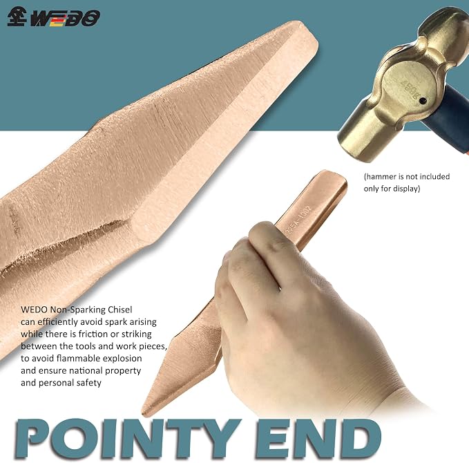 WEDO Non-sparking Cross Cutting Chisel, Spark-free Safety Cross-Cut Chisel, Beryllium Copper, DIN Standard, BAM & FM Certificate, 4x6x140mm