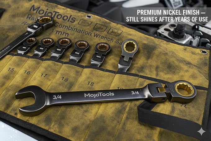 3/4 Inch Ratcheting Wrench | Flex-Head | Nickel-Gray Finish | 72-Tooth Cr-V Construction | Professional Mechanic Tool | SAE wrench