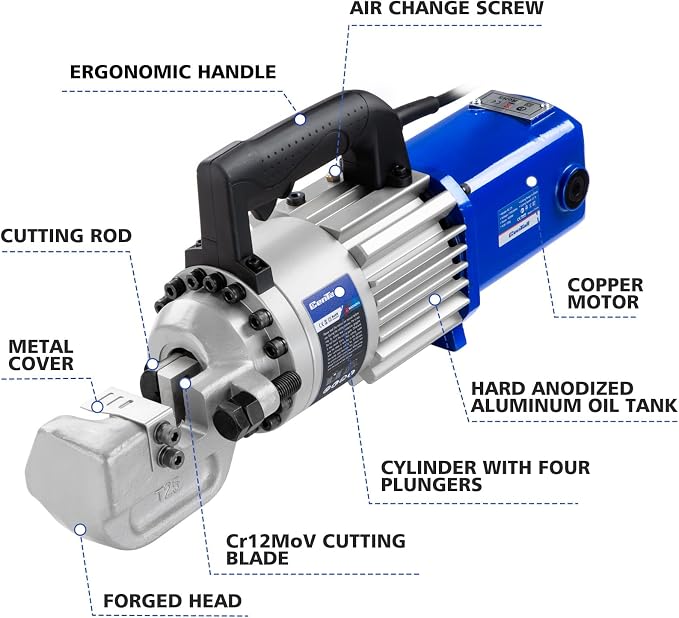 1" Electric Hydraulic Rebar Cutter 2-3S Cutting Speed Portable Rebar Cutter Cutting Rebar 4-25mm #8 120v/60hz (RC25 Blue/Black)