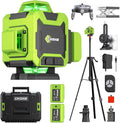 Laser Level with Tripod, Self Leveling Laser Level 4x360°, Green Line Laser 4D Laser Leveler Tool with 2Pcs Lithium Batteries for Picture Hanging, Tile, Home Renovation, Indoor