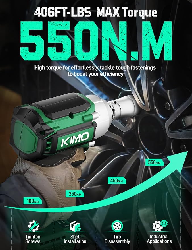 KIMO Impact Wrench 1/2 Cordless, Impact Gun for Car Tire, 20V Impact Driver