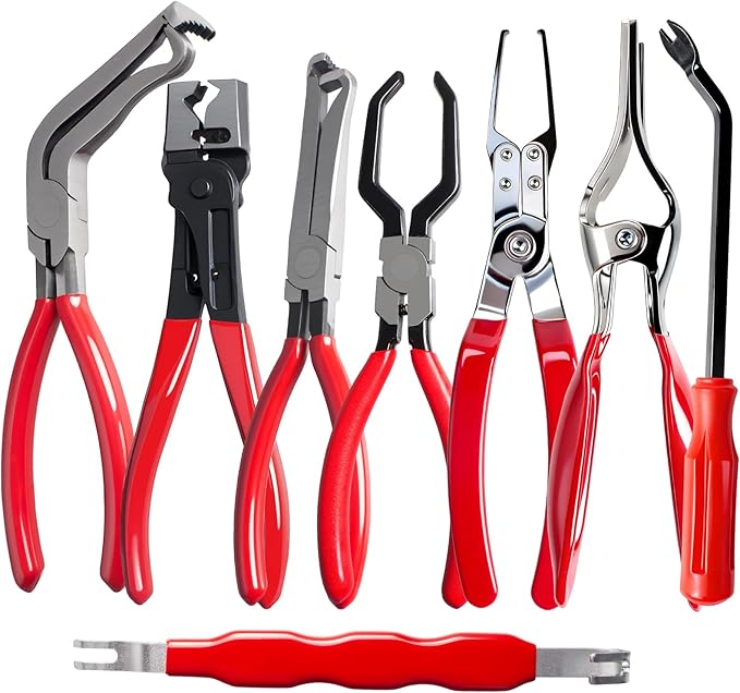 8 Pieces Electrical Disconnect Pliers for Cars, Automotive Electrical Plug Connector Disconnect Tool and Connector Separator and Hose Clamp Pliers