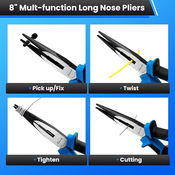 Needle Nose Pliers, mshandto 8" Long Nose Pliers for Wire Bending, High Carbon Steel Needle Nose Plier, Serrated Jaw Pliers for Jewelry Making, Electronics Repair, Object Grasping, Craft Making