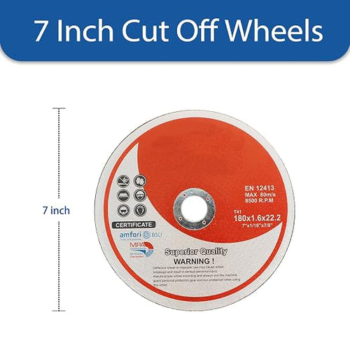 100 Pack 7 Inch Cut Off Wheels for Metal and Stainless Steel Cutting Discs for Angle Grinders 7 x 1/16 x 7/8 Inch