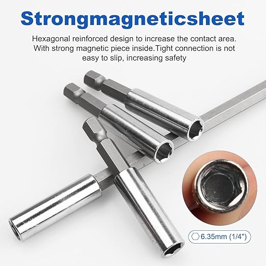 Rocaris 5 Pack Strong Magnetic Drill Bit Extension Holder, 1/4" Hex Shank, S2 Steel Magnetic Screwdriver Extension for Impact Driver, 2.36 inch