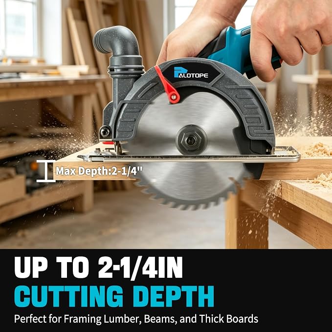 6" Cordless Circular Saw,6900 RPM Power Wood Saw with 2 X 6.0Ah Batteries, 6" Alloy Blade, 2.2"(90°)1.5"(45°) Max Cutting Depth,Portable Table Saw for Wood,Home Renovation
