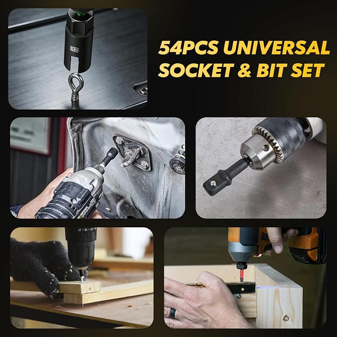 54-Pc Impact Magnetic Nut Driver Set, 1/4" Hex Bits Sockets SAE/Metric | Bluebow Impact Driver Bits, Wing Nut Driver, Bit Holder, Socket Adapter, Quick-release Extension