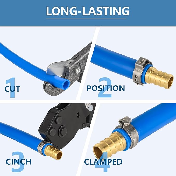 PEX Ratchet Cinch Clamp Tool for Stainless Steel Clamp Rings, One-Hand Ratchet Design Crimper Tool from 3/8", 1/2", 3/4", 5/8" and 1", ASTM2098