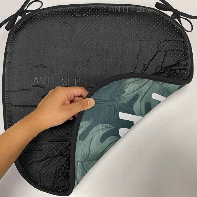 Lunarable Hawaiian Chair Cushion Pads Set of 8, Monstera Leaf Exotic Flourish Greenery Watercolor Effect, Anti-Slip Seat Padding for Kitchen & Patio, 16"x16", Hunter Green Pale Yellow