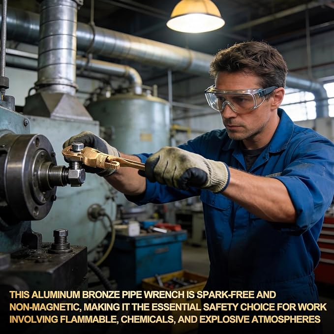 Hicarer 10'' Non-Sparking Pipe Wrench | Opening Max 35mm, Aluminum Bronze Spark-free Adjustable Pipe Spanner Straight Plumbing Wrench, Corrosion Resistant