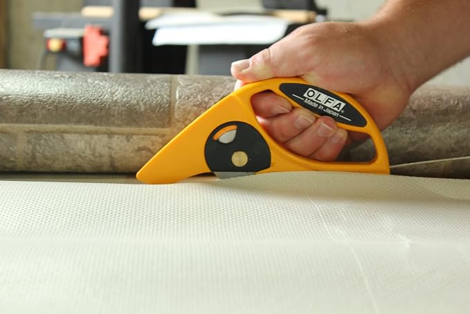 OLFA 45mm Rolled Material Cutter (45-C) - Rotary Blade Utility Knife w/Solid Base & Large Handle for Cutting Carpet, Linoleum, Fabric, Paper, Replacement Blades: OLFA RB45-1 Rotary Blades