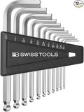 PB Swiss Tools Hex Key L-Wrenches with Ball End PB 212Z.H-12 CN | 100% Swiss Made | 12-Piece Allen Key Set (Inch) Size 1/20" to 5/16" in Practical Holder