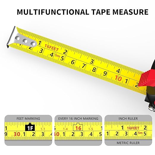 Tape Measure16FT Self-Locking, Steel Made Retractable Measurement, Imperial/Metric Scale, MID Precision, Easy to Read, Used for Architects, Carpenters, Handicrafts. (16FT)