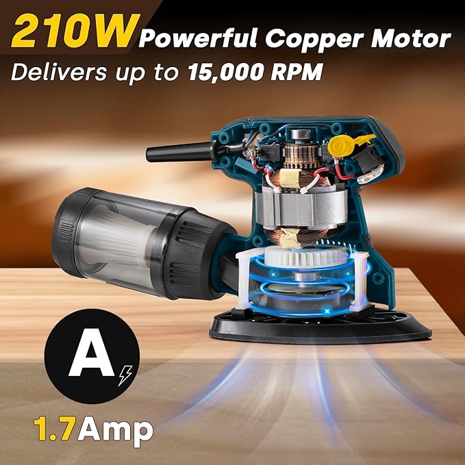 Enventor Detail Sander, 1.7A 210W Compact Electric Sander 15,000 RPM with 16Pcs Sandpapers, Dust box, Soft Grip Handle Tight Spaces Sanding, Polishing