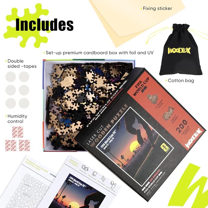 FIFA World Cup 2026 City Puzzle Los Angeles Poster - Wooden Puzzle for Adult, 200 Pieces Unique Shape Puzzle, 5MM Thick, Creative Collectible Gift for Fans, Officially Licensed Product, 9.3x11.8''