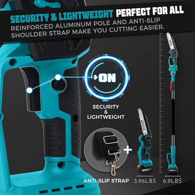 2-in-1 Cordless Pole Saw & 8'' Mini Chainsaw with Extension Pole for Tree Branches, Electric Handheld Chain Saw with 2×21V 4.0Ah Rechargeable Batteries,Auto Oiling,Max 16Ft Saw for Tree Trimming