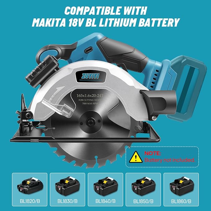 Cordless Circular Saw 6-1/2" for Makita 18V Battery (Not Inclued), 4500RPM Power Circular Saws w/Laser Guide, 0-45° Bevel Capability, Max 2-3/16" Depth, Electric Saw for Wood Plastic