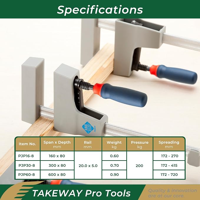 Pro Tools PJP30-8 Light-Duty Parallel Jaw Clamp – Woodworking F-Clamp with ANS Anti-Slip System, Ergonomic Grip, and Non-Marring Jaws for Cabinetry, Joinery, and DIY Projects - 2-Pack