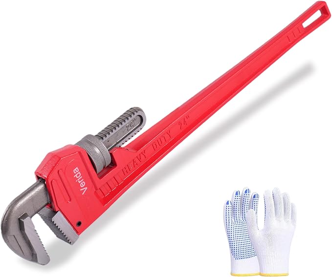 Verida Pipe Wrench 24 Inch - Heavy Duty Plumbers Tool for Plumbing & Fire Protection Pipes, Chrome Vanadium Steel, Hardness 62HRC, Red