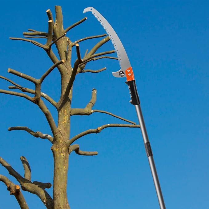 Walensee 7.7FT Pole Saw for Tree Trimming, Manual Tree Saw with Steel Blade & Adjustable Stainless Steel Extension Pole, Lightweight Long-Reach Tree Trimmer & Pole Pruner at Forestry Yard Garden Patio | Lightweight Manganese Steel Blade with Dual Hook ...