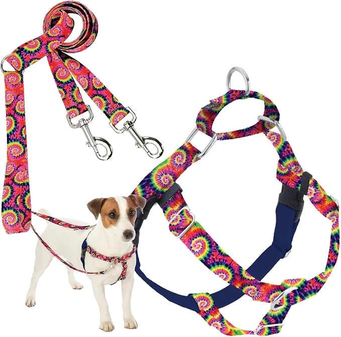 2 Hounds Design - Freedom No-Pull Harness & Training Leash in Tie-Dye | Dual Leash Loops, No Pulling on Walks | Lined to Prevent Chaffing | for Small Sized Dogs (Size S, Chest 20”- 24”)