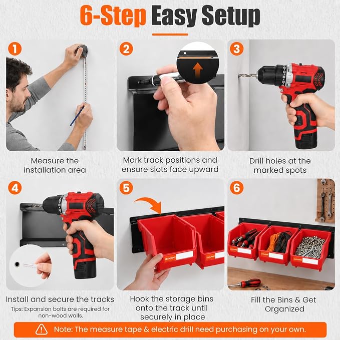 14pc Wall-Mounted Storage Organizer Mixed V1 V2 Combo Red | Heavy duty metal rails multi-size bins combo pack for garage tools, screws, hardware & batteries.