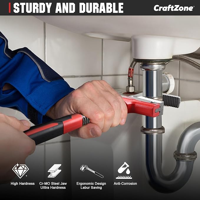 11 Inch Aluminum Pipe Wrench, Heavy-Duty Adjustable Plumbing Wrench, 80mm Max Jaw Capacity, Cr-V Steel Jaw, Lightweight Straight Pipe Wrench for Pipe Fittings