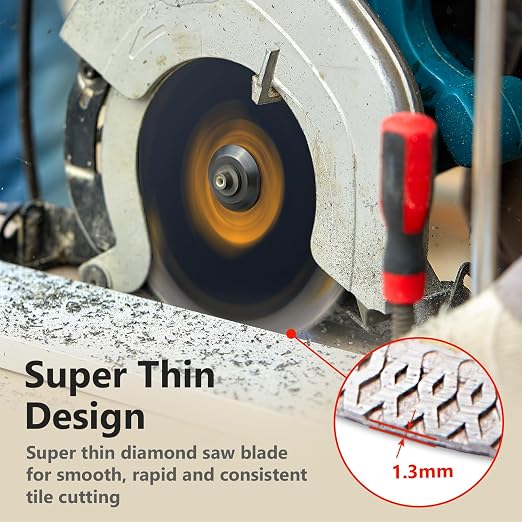 POWERTEC 72212 4-1/2" Diamond Saw Blade & Diamond Hand Polishing Pads Kit, Turbo Mesh Rim Tile Blade for Porcelain and Ceramic Tile & Assorted 60/100/200/400 Grits Sanding Block for Granite,Wood,Metal