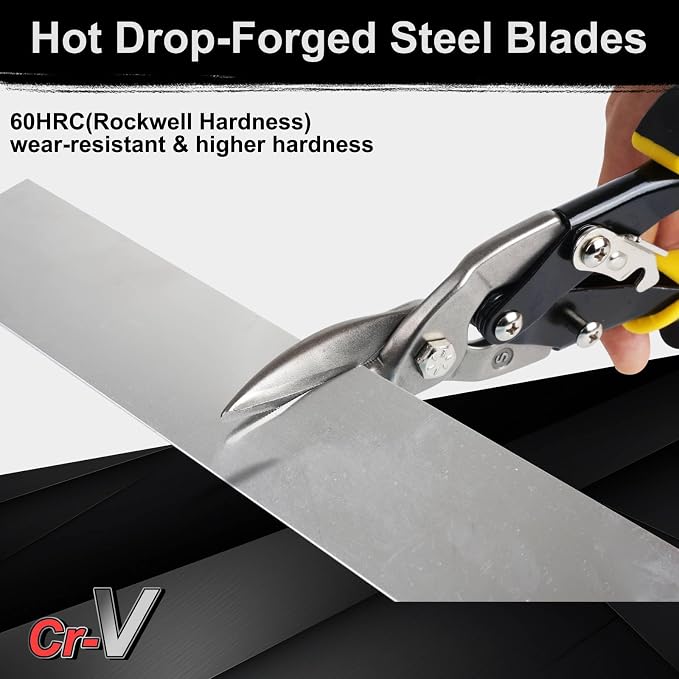 Aviation Tin Snips 3-Piece,Straight Heavy Duty Tin Cutting Shears,Metal Cutters With Comfort Grips and Safety Latch