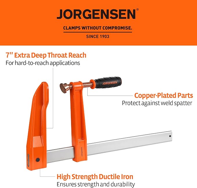 Jorgensen 18-Inch Deep-Reach Throat Bar Clamps, 7" Throat Depth, 2-Pack