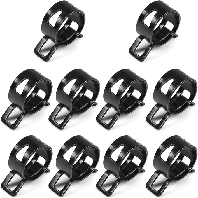 10pcs 1.06" ID Constant Tension Band Hose Clamps, 27mm Spring Band Type Action Hose Clamp Manganese Steel Fuel Line Clamp Low Pressure Air Clip Clamp for Fuel Hose Line Water Pipe Air Tube black