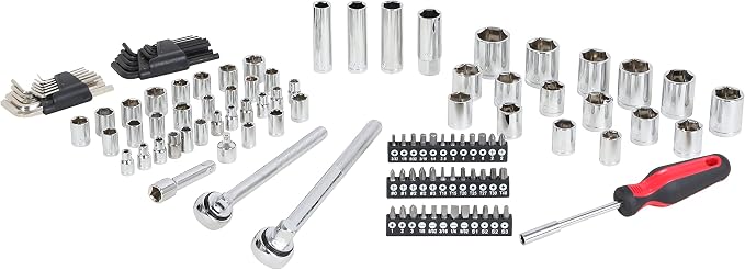 MECHMAX 120-Piece Socket Wrench Set, 1/2 & 3/8-In Ratchet Kit | Includes SAE and metric deep sockets, spark plug socket, bits and hex keys. Professional auto repair mechanics tool kit
