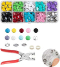 100 Sets Metal Snaps Buttons with Fastener Pliers Press Tool Kit Perfect for DIY Crafts Clothes Hats and Sewing (Colorful Colorful Solid Prong Snaps)