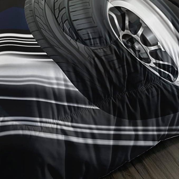 Axolotl Race Car Bedding - Full Size Boys Extreme Sports Comforter Set with 2 Pillowcases - Yellow Cool Car Quilt Set