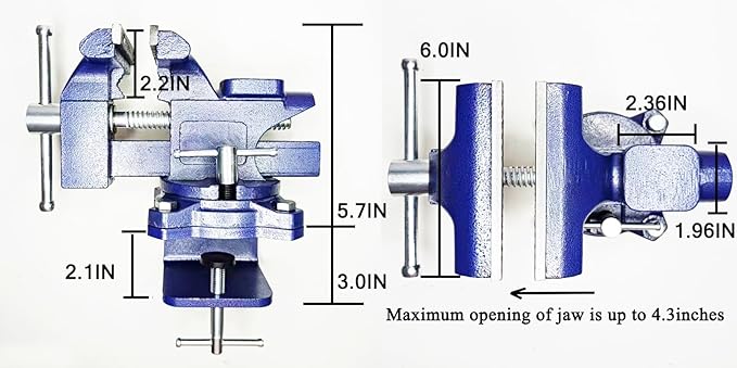 MYTEC 2-In-1 Bench Vise Heavy Duty for Workbench, 6.0" blue, Upgraded Multi-Purpose Table Vice, Universal Rotate 270°Work Clamp-On Vise