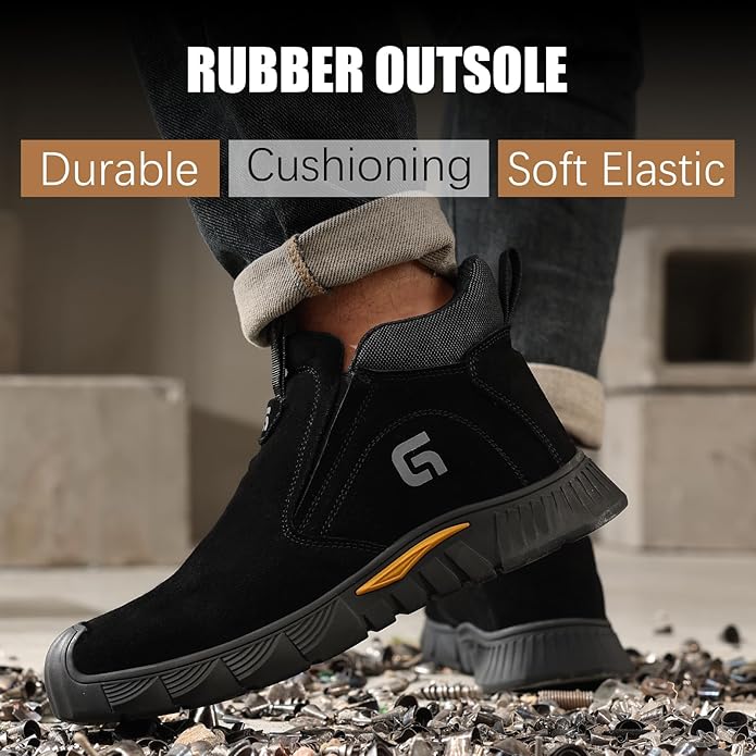 GLANOUDUN Welding Work Boots for Men Slip on Steel Toe Shoes for Men Indestructible Steel Toe Boots Welder Men's Working Shoes Fireproof Safety Footwear for Construction Men's Work & Safety Footwear