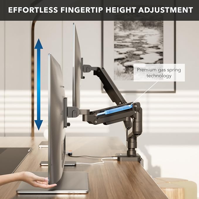 Mount-It! Proflex Series Heavy-Duty Dual Monitor Arm for 17–35” Screens, Gas Spring, Full Motion, USB-C & USB 3.0 Ports, VESA 75/100, Fits Ultrawide & Curved Displays, Clamp or Grommet Base