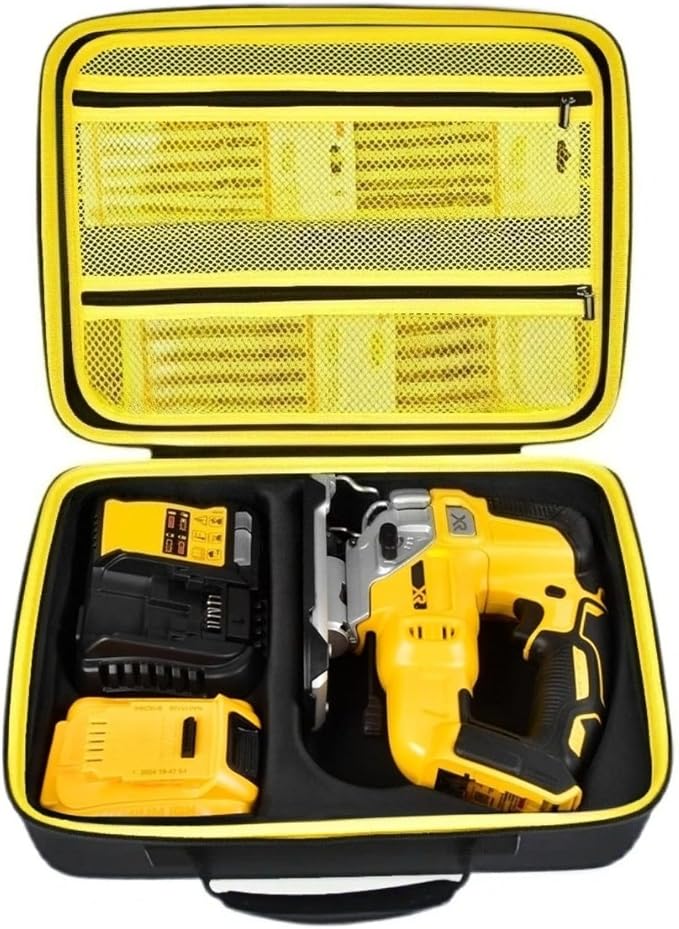 ANKHOH EVA Hard Case for DEWALT DCS334B/DCS335B Jig Saw, Yellow | Custom-fit EVA jigsaw Case with Blade, Battery and Charger Storage, Handle and Shoulder Strap, Box Only