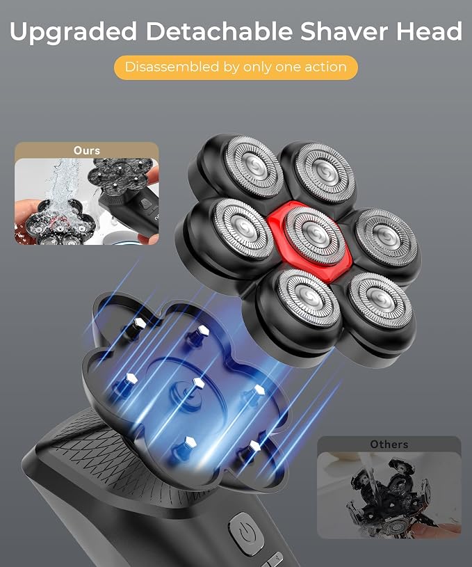 Head Shavers for Bald Men, 7D Head Shaver with LED Display, 3 Adjustable Modes, 10000 RPM High Speed Motor, Tornado Black
