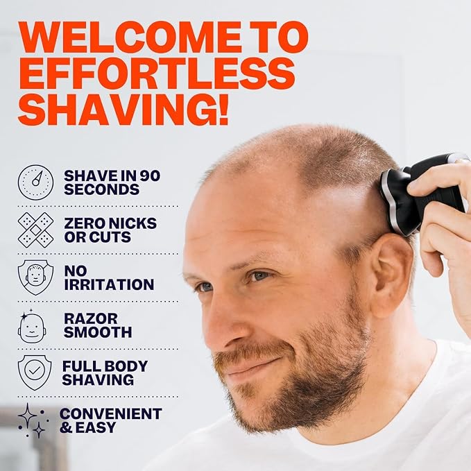 Freebird Electric Head & Body Hair Shaver - Mens Cordless Waterproof Razor with Rotary Blades (FlexSeries Pro, Shaver Kit + One Blade Refill)