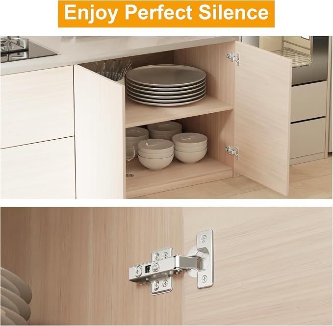 4pcs Full Overlay Soft Close Cabinet Hinges Frameless Concealed Door Hinges European Soft Closing Four-Hole Mounting Plate Hinges Nickel Plated Finish
