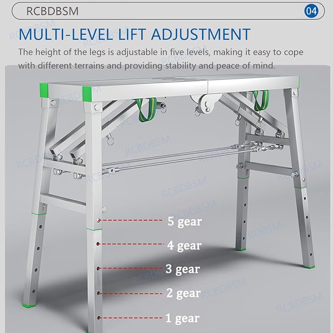 Adjustable Work Platform with 400 kg Duty Rating, Portable Multipurpose Folding Scaffolding Work Platform Scaffold Tower Ladder Stool Ben Adjustable Height, Carbon Steel Structure,200cm/6.5f