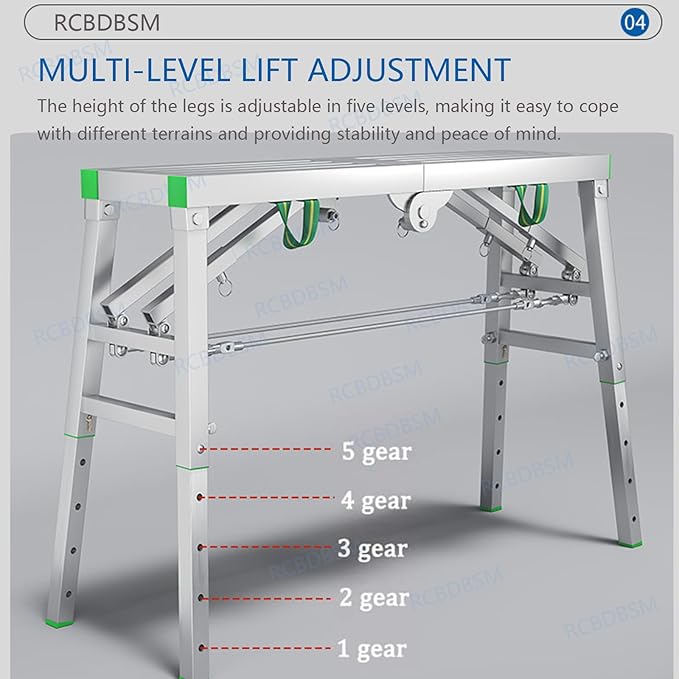 Adjustable Work Platform with 800 lb Duty Rating, Portable Multipurpose Folding Scaffolding Work Platform Scaffold Tower Ladder Stool Bench Adjustable Height, Carbon Steel Structure,140cm/4.5ft